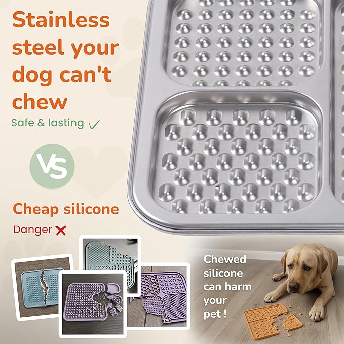 2 Pack - Stainless Steel Lick Mat for Dogs & Cats, Large Non-Slip Slow Feeder Pad with Suction Cups, Chew-Proof Dog Licking Mat for Anxiety Relief, Bathing & Grooming Time