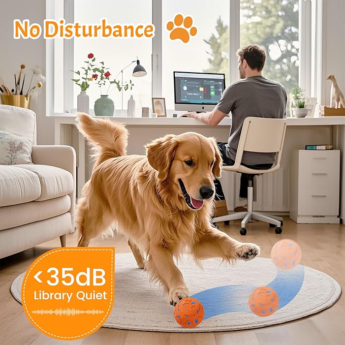 Dog Balls: Interactive Dog Ball, Self-Moving Dog Toy with Auto-Rolling & Bouncing, E-TPU Material, IP54 Waterproof, Motion-Activated, for Small/Medium/Large Dogs (Orange)