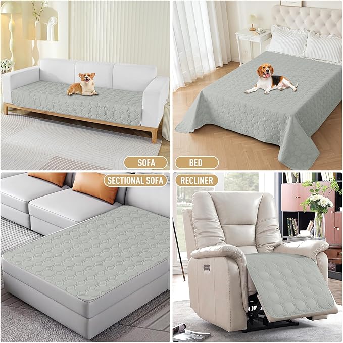 ZNSAYOTX Ultimate Cozy Blankets (68"x82") 100% Waterproof Bed Mat Blanket for Dog Pets, Couch Sofa Protector with Non-Slip Back Washable Durable, Pee Scratch Proof Easy to Clean (Light Grey)