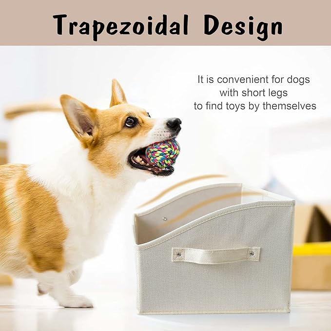 PET ARTIST Sturdy Collapsible Dog Organization and Storage Basket Accessible,Cute Dog Toy Storage with Handles,Dog Toy Box Bin Large for Chew Toys,Clothes,Squeak Toys,Beige