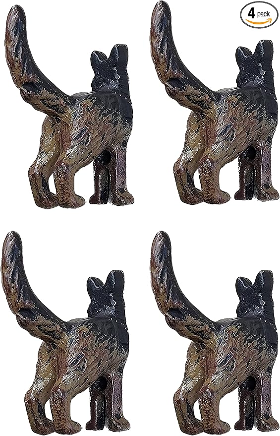 Lulu Decor, Cast Iron German Shepard Dog Tail Hooks (4 Dog Tail Hooks)