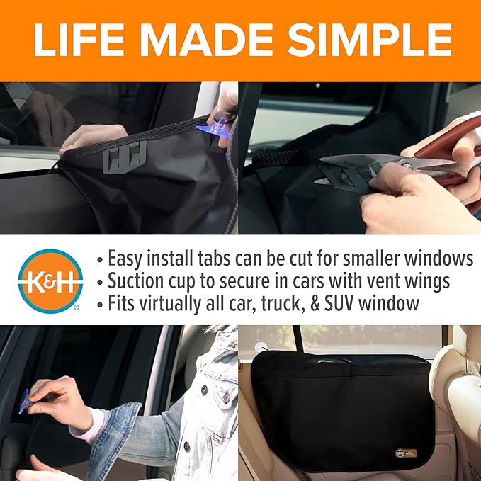 K&H Pet Products Car Door Protector for Dogs, Waterproof Interior Pet Car Door Protector from Dog Scratching, Stay Put Cover Design, Fits Most Vehicles, Washable - 27 x 19in Black 2 Count (Pack of 6)