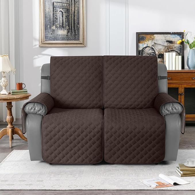 TAOCOCO 100% Waterproof Recliner Couch Covers, Recliner Sofa Covers with Leg Straps, 1-Piece Washable Reclining Sofa Cover with Pocket Couch Protector for Pets Kids(2 Seater, Chocolate)