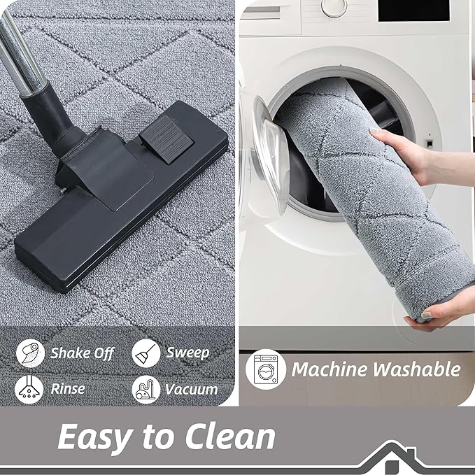 BEQHAUSE Dirt Trapper Door Mat 24" x 60", Doormat Non-Slip Entryway Rugs Washable, Dog Door Mat Stain Resistant and Absorbent Welcome Floor Mat for Front Back Door, Mud Wet Shoes & Paws, Grey