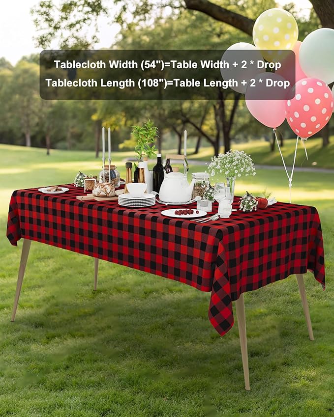 Smiry 20 Packs Gingham Disposable Table Cloth, 54 x 108 Inch Waterproof Plastic Tablecloth, Rectangle Black and Red Checkered Table Covers for Picnic, Birthday, Party