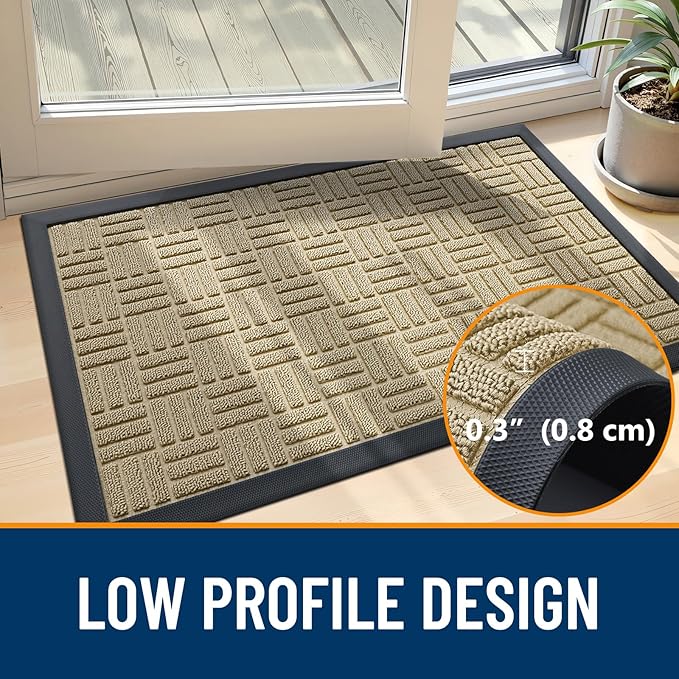 OLANLY Front Door Mat Outside Entrance 71x47, Absorbent, Heavy Duty Sturdy Natural Rubber Doormat Indoor Outdoor, Stain and Fade Resistant, Non-Slip Backing Low Profile Floor Mat for Entryway, Beige