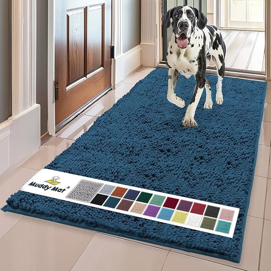 Muddy Mat® Shown on TV–Super Absorbent Microfiber Dog Door Mat for Muddy Paws, Non-Slip Washable Pet Rug, Quick Dry Chenille Entryway Carpet, Machine Washable Indoor Outdoor mat–Atlantic Blue 59"x35"