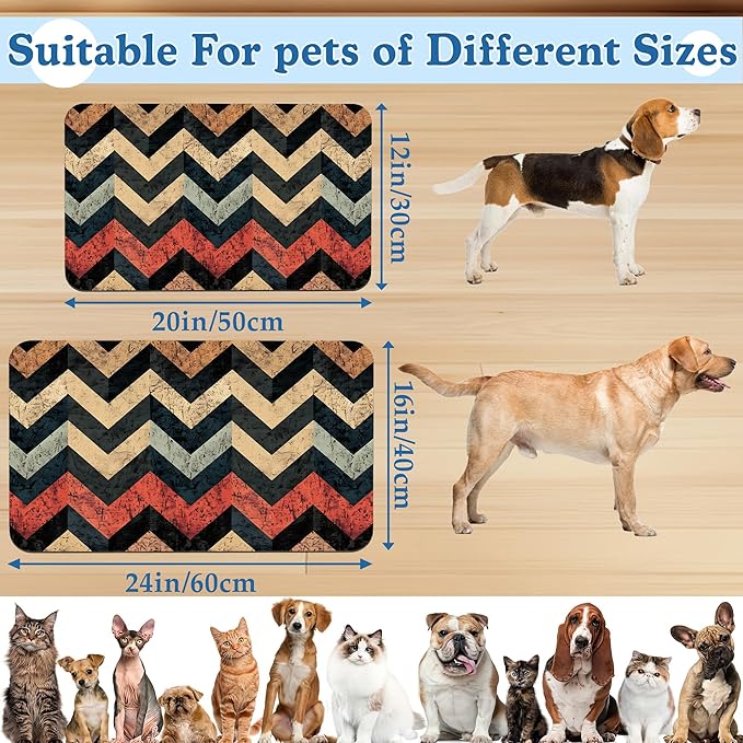 Vintage Plaid Pet Food Mat for Cats and Dogs–Absorbent Quick Dry Feeding Placemat, Non Slip Rubber Base, Waterproof Bowl Mat for Indoor Use, Pet Supplies 16"x24"