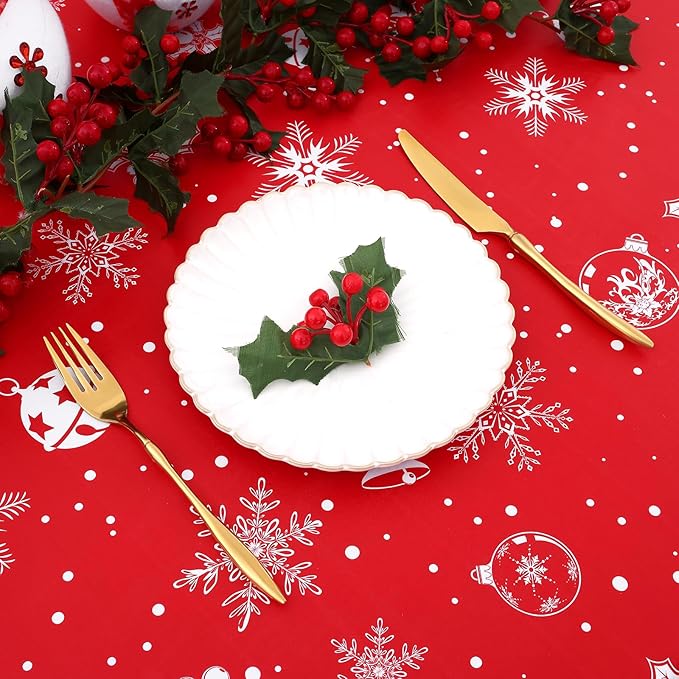 misaya Rectangle Vinyl Tablecloth, Fitted Table Cover, 100% Waterproof, Elastic Edge, Flannel Backing, Plastic Table Cloth Fit 6 Foot Folding Tables for Christmas Dinner (Bells, 30x72 inch)