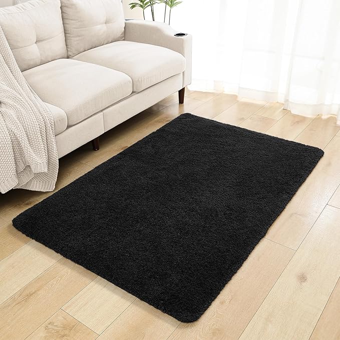 Black Bathroom Rug 40"x60" – Oversized Plush Non-Slip Microfiber Bath Mat, Absorbent & Washable – Ideal for Large Bathrooms or Living Rooms