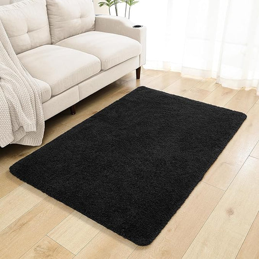 Black Bathroom Rug 40"x60" – Oversized Plush Non-Slip Microfiber Bath Mat, Absorbent & Washable – Ideal for Large Bathrooms or Living Rooms