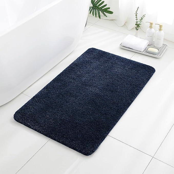 Navy Blue Bathroom Rugs 24"x40" – Large Plush Microfiber Bath Mat, Soft Non Slip Floor Mat, Absorbent and Washable Rug – Perfect for Bathroom or Bedroom Use