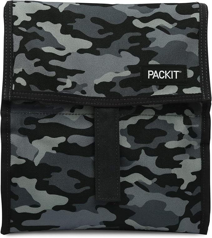 PackIt® Freezable Lunch Bag, Charcoal Camo, Built with EcoFreeze® Technology, Foldable, Reusable, Zip and Velcro Closure with Buckle Handle, Designed for Work Lunch and Fresh Lunch On the Go