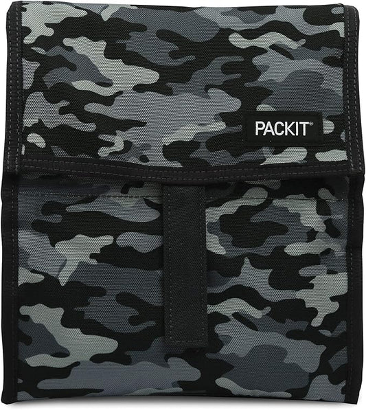 PackIt® Freezable Lunch Bag, Charcoal Camo, Built with EcoFreeze® Technology, Foldable, Reusable, Zip and Velcro Closure with Buckle Handle, Designed for Work Lunch and Fresh Lunch On the Go