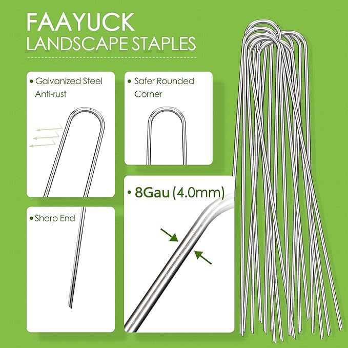 12 Inch Landscape Staples, 50 Pack Galvanized Landscape Stakes Heavy Duty 8 Gauge U-Shaped Garden Stakes, Ground Stakes for Weed Barrier Fabric, Irrigation Tubing, Fence, Outdoor Decorations