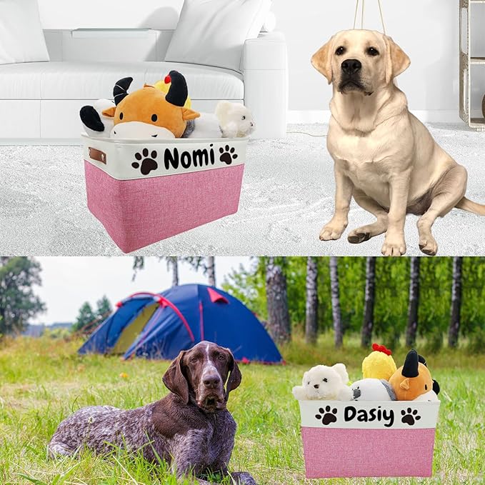 CPAKOWLGOO Foldable Dog Toy Bin with Handles - Personalized, Collapsible Dog Toy Box (15" L x 11" W x 9" H)