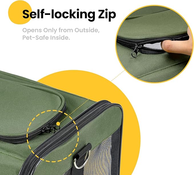 Conlun Dog Carrier Soft Sided, Large Cat Carrier with Inner Safety Leash, Pet Transport Carrier for Large Cats and Medium Dogs up to 20 Lbs, Collapsible Travel Puppy Carrier Bag -Green L