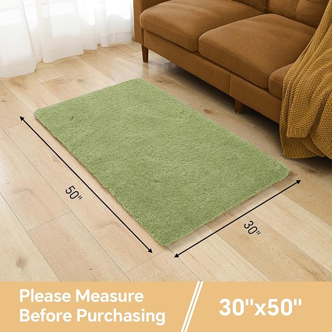 Olive Green Bathroom Rugs 30"x50" - Large Bath Mat for Bathroom Floor, Fluffy Microfiber Plush Rug, Non Slip and Washable - Great for Living Room, Bedroom or Kitchen Mat