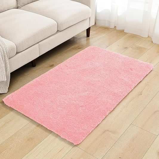 Pink Bathroom Rugs 30"x50" - Large Bath Mat for Bathroom Floor, Fluffy Microfiber Plush Rug, Non Slip and Washable - Great for Living Room, Bedroom or Kitchen Mat