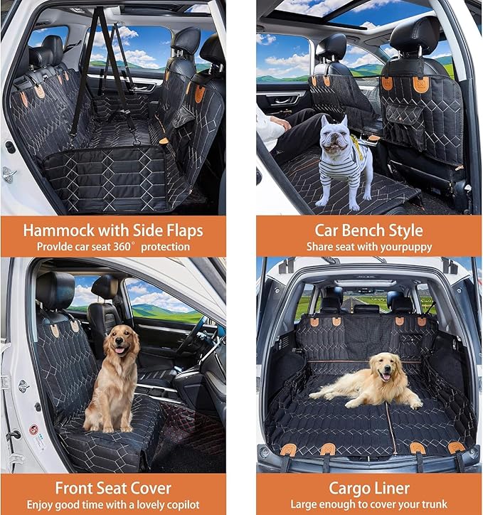 Dog Car Seat Cover for Back Seat, Dog Hammock for Car Seat Protector with Mesh Window Waterproof Nonslip Cars Trucks and SUV 53” W x 60” L