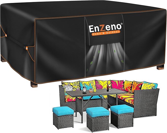 Enzeno Patio Furniture Set Cover, Outdoor Sectional Sofa Couch Set Covers Waterproof, Garden Dining Table Chair Set Cover Outside Rectangular Heavy Duty Weatherproof 98" L x 78" W x 28" H Black