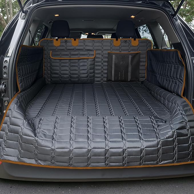 SUV Cargo Liner for Dogs, Waterproof Pet Cargo Cover Dog Seat Mat for SUVs Sedans Vans with Bumper Flap Protector, Scrachproof Non-Slip Large Size Dog Seat Mat Universal Fit, Brown