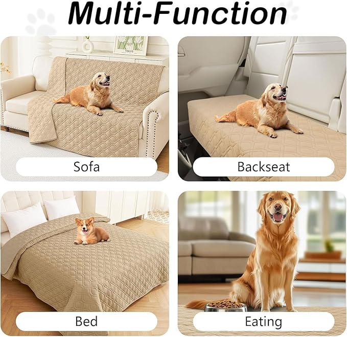 hyha Waterproof Dog Bed Blanket, Soft Pet Blankets, Waterproof Couch Cover for Dogs, Reversible Sofa Covers Washable for Furniture (40x90 Inch, Camel/Beige)