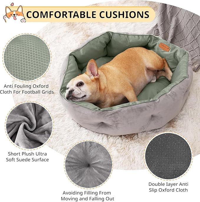 Dual-Sided Pet Bed, Reversible Dog Bed for Small Dogs & Cats with Removable Washable Cover, Warm Plush & Cool Oxford Fabric, Non-Slip Bottom, Grey 20x20 Inch