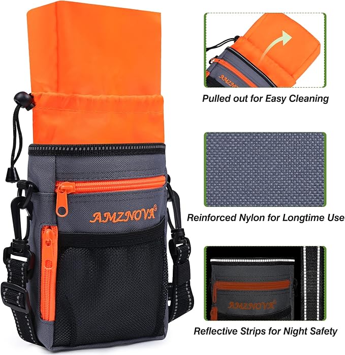 AMZNOVA Dog Treat Bag Treatkit Dog Treat Pouch, Waist Clip On Crossbody Fanny Pack for Pet, Training Pouch with Shoulder Strap & Waist Belt for Walking & Training, 6Cups, Grey