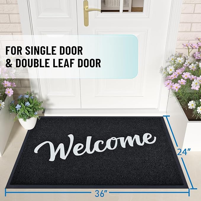 T.HENV Welcome Mat Outdoor Indoor, 2' x 3' (Rectangular), Black-white(new), Waterproof, Non Slip, Quick Dry, Heavy Duty