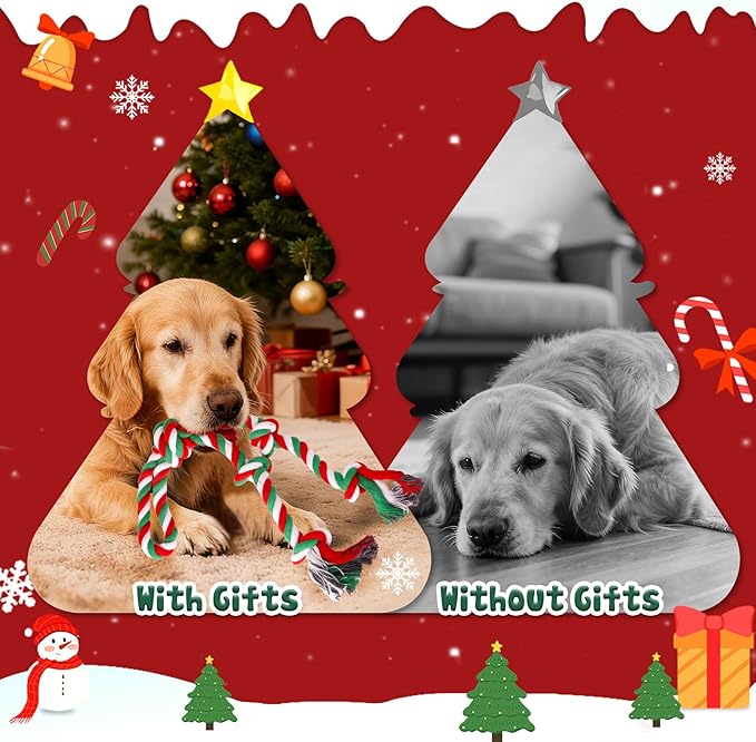 Christmas Heavy Duty Dog Toy for Aggressive Chewers – Tough Chew Toys for Large Dogs, Ideal for Tug-of-War & Teeth Cleaning, with 3 Rope Toys & 2 Dog Supplies