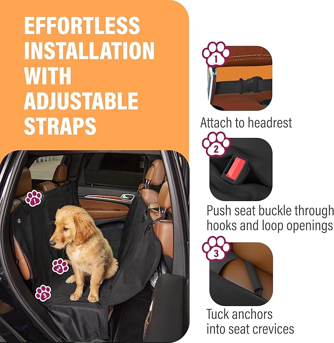 Active Pets XL Waterproof Hammock Large Car Seat Cover, Fits SUVs Trucks Big Sedans, Secure Convertible Travel Bed Protects Backseat Cargo from Dog Puppy Pet Water Food Drool Urine, Black w/Blue Trim