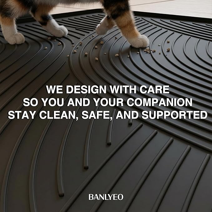 BANLYEO SM Cat Litter Mat - 24x17 in, Water Proof, US Designed Kitty Litter Trapping Mat, Easy to Clean, Scatter Control, Odorless, Less Mess and Clean Floors, Pet Supplies for Indoor Cats, Dark Gray