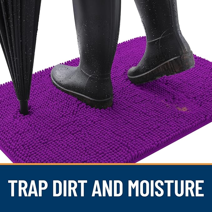 OLANLY Dog Door Mat for Muddy Paws 40x24, Absorbs Moisture and Dirt, Absorbent Non-Slip Washable Doormat, Quick Dry Chenille Mud Mat for Dogs, Entry Indoor Entryway Carpet for Inside Floor, Purple