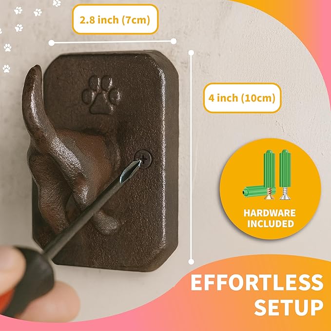 2 Pack Cast Iron Dog Leash Holder for Wall - Dog Butt Hooks Organizer - Heavy Duty Wall Hooks For Keys, Coat, Harness, Hat, Bag, Towel - Rustic Decorative Pet Leash Hook - Gifts for Pet Lovers