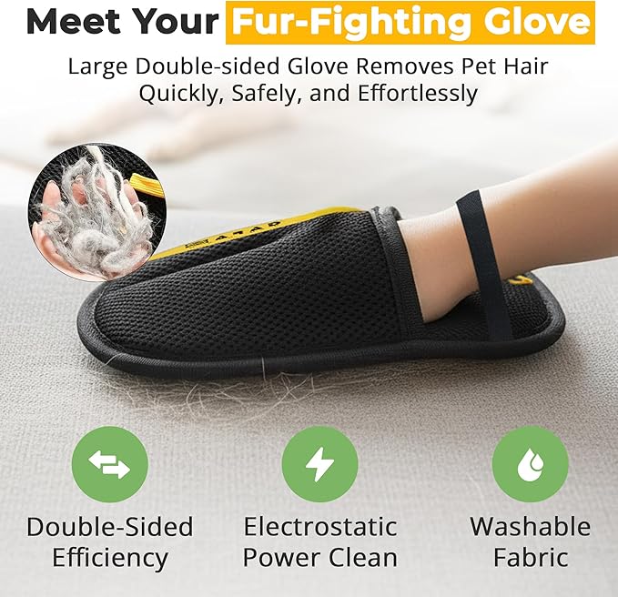 ZARAD Pet Hair Removal Glove for Dogs & Cats – Electrostatic Reusable Dog & Cat Hair Remover Glove | 2-in-1 Pet Grooming Glove & Fur Remover for Furniture (2)