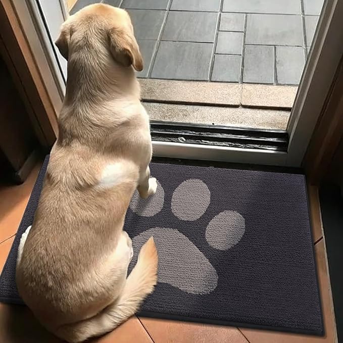 Buganda Dog Door Mat for Muddy Paws, Absorbent Dirt Trapper Washable Indoor Doormats, Non Slip Low-Profile Mud Mat for Dogs, Front Entrance Doormat for Inside Floor (30x20 Inches, Dark Grey)