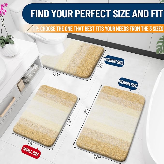 OLANLY Bathroom Rugs Mat 44x24, Extra Soft Absorbent Microfiber Bath Rug, Rubber Backing, Quick Dry, Machine Washable Bath Mats for Bathroom Floor, Tub and Shower, Home Decor Accessories, Light Yellow
