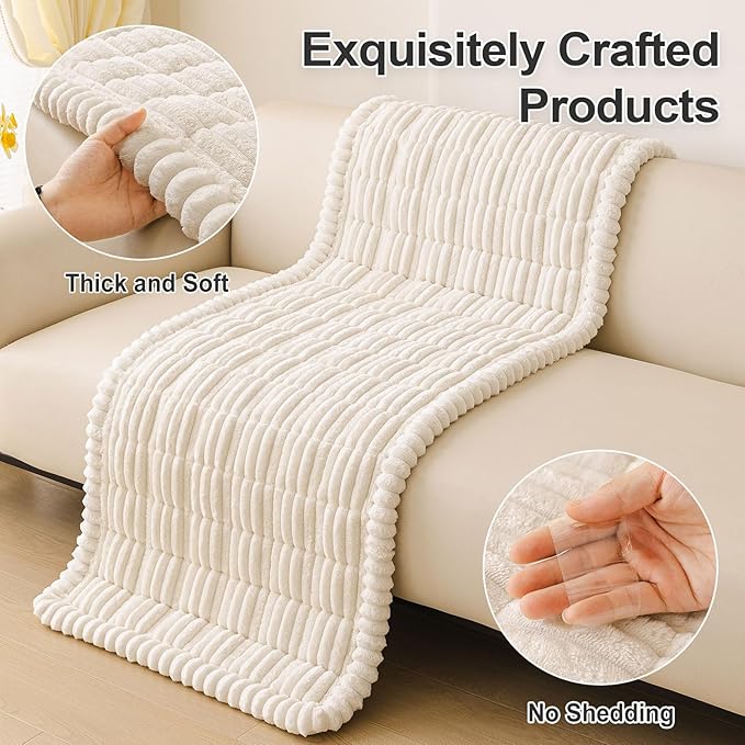 hyha Couch Covers for Dogs Washable, Non Slip Plush Dog Sofa Protectors, Fuzzy Pet Couch Covers for 3 Cushion Sofa Pet Friendly (White, 27.6" x 27.6")
