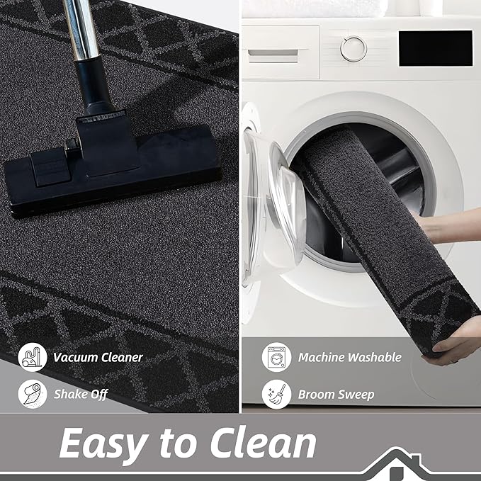 BEQHAUSE Door Mat Dirt Trapper Non Slip Entryway Rugs Absorbent Welcome Mat Low Profile Washable Front Door Mat for Muddy Paws,Entrance,Hallway, 36" x 60",Black