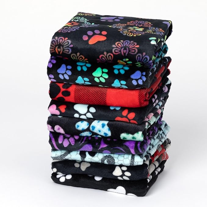 Pet Dog Cat Blanket Ultra Soft Cozy Fleece Paw Print Design Machine Washable Durable for Crates Beds Sofas Travel (Decadent Paws, Medium)