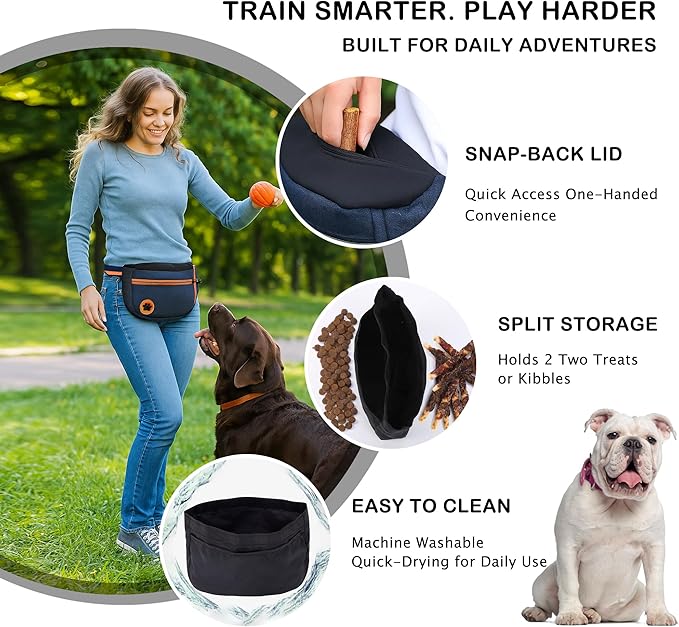 Fmtpesou Dog Treat Pouches Bag for Training – Removable Liners, Large Opening Capacity Treat Bag with Clicker, Training Guide, Waist Strap Clip Treat Fanny Pack for Dog Training and Walking