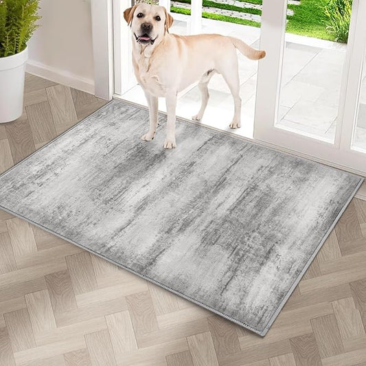COMSLE Door Mat, Front Door Mat Indoor for Entrance Faux Wool Absorbent Non Slip Modern Throw Rug for Entryway Hallway Muddy Paws - Pet Friendly, 20x32 Inches,Linear Gray Machine Washable