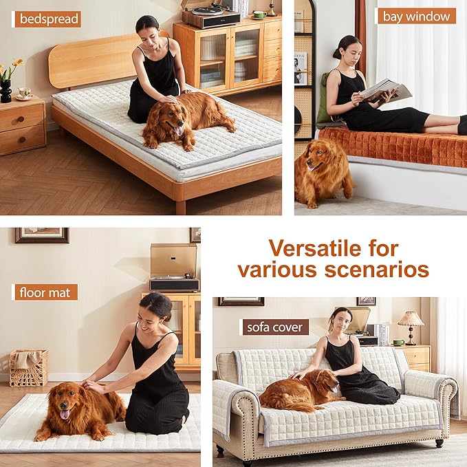 Couch Cover for Dogs Washable,Anti-Slip Back Cat Mat Pet Pad Blanket for Furniture Protector,Fuzzy Pet Sofa Cover for 3 Cushion Couch Sofa Pets Friendly (Ivory, 1pc/36"x80"/Seat Cover)