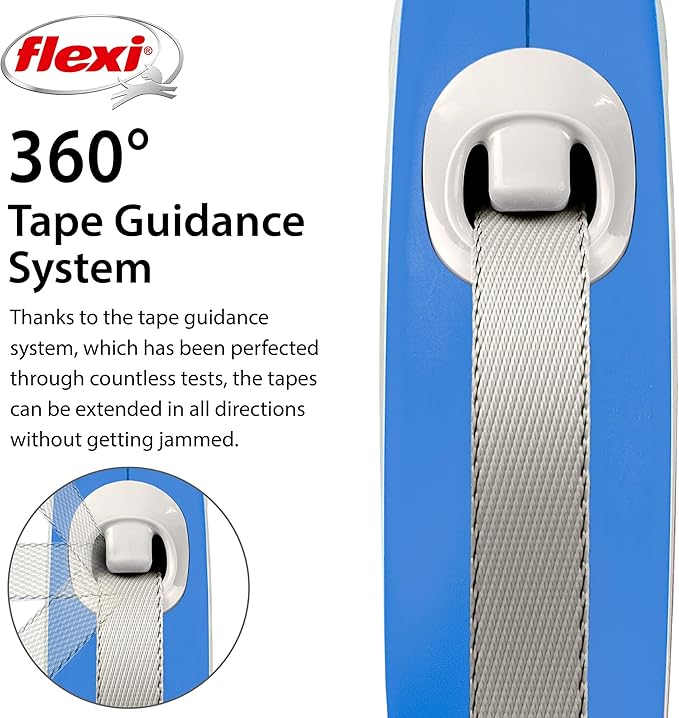 FLEXI New Comfort Tape Retractable Dog Leashes for Medium Dogs Upto 55 lbs. – 16 ft., Blue | Tangle Free Pet Walking Leash with One-Handed Brake, Pause, Lock|German Quality Product