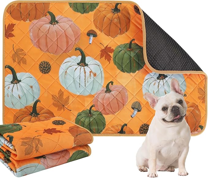 IEUUMLER Washable Pee Pads for Dogs, 2 Pack Pumpkin Pattern Reusable Waterproof Puppy Potty Pads, Non-Slip Absorbent Pet Training Pads for Playpen Crate Bed EU016 Orange Pumpkin, 36x36