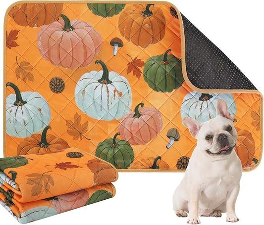 IEUUMLER Washable Pee Pads for Dogs, 2 Pack Pumpkin Pattern Reusable Waterproof Puppy Potty Pads, Non-Slip Absorbent Pet Training Pads for Playpen Crate Bed EU016 Orange Pumpkin, 36x36