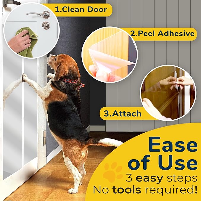 PROTECTO Cat & Dog Scratch Door Protector w/Utility Knife - 3Pack 60x8 Clear Wall Protector for Pet Scratching - Sticky and Self-Adhesive Deterrent Vinyl Surface - Easy Customization & Installation