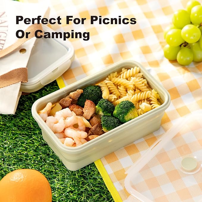 Silicone Food Storage Containers with Lids, 4 Pack Set 40.5oz/1200ml Collapsible Meal Prep Lunch Containers, Microwave, Freezer and Dishwasher Safe