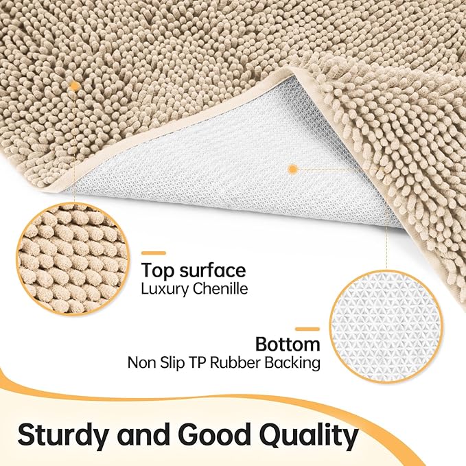 Absorbent Dog Door Mat for Muddy Paws, 48" x 30" Chenille Indoor Mats for Entryway, Trap Dirt Front Door Mat Indoor Entrance Washable Non Slip Soft Beige